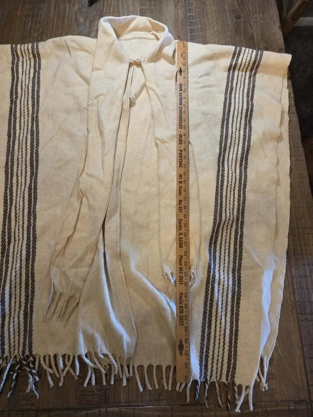 Vintage Mexican Wool Scarf Tie Serape Blanket Tribal Poncho Cape